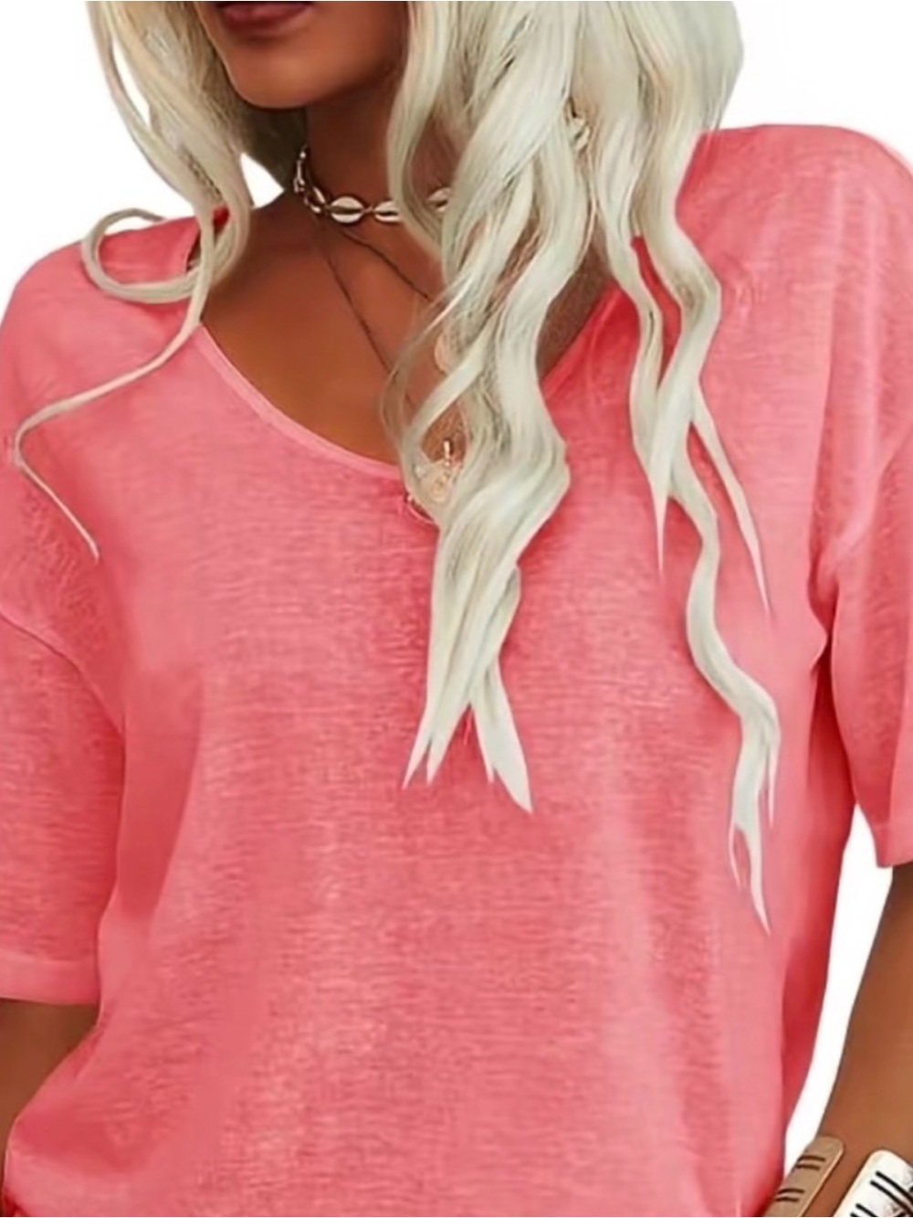 V-Neck SOFT Short Sleeve Tee in Coral Pink